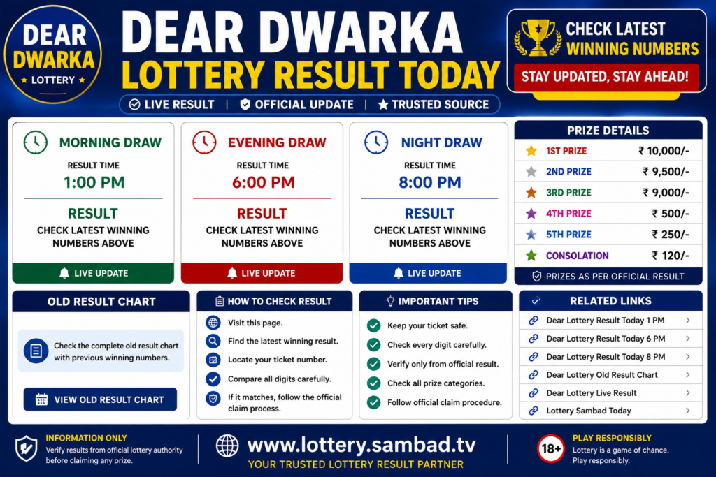 Dear Dwarka Lottery Result Today Live Winning Numbers and Old Result Chart
