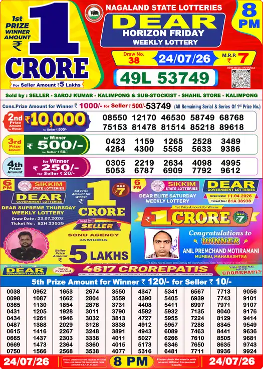 DEAR HORIZON FRIDAY Lottery Result 24 July 2026 – 8 PM DEAR HORIZON FRIDAY Lottery Sambad 8 PM Result 24 July 2026