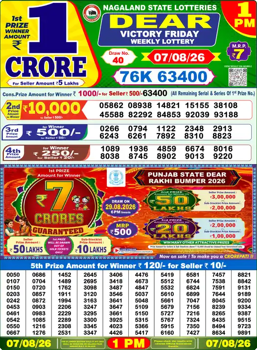 DEAR VICTORY FRIDAY Lottery Result 07 August 2026 – 1 PM DEAR VICTORY FRIDAY Lottery Sambad 1 PM Result 07 August 2026