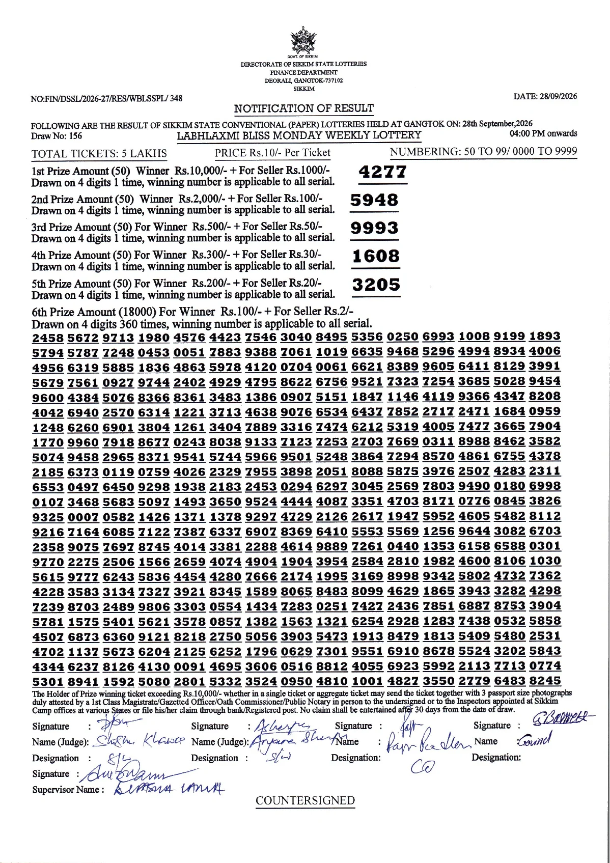 LABHLAXMI BLISS MONDAY WEEKLY LOTTERY result 2026-09-28 page 1