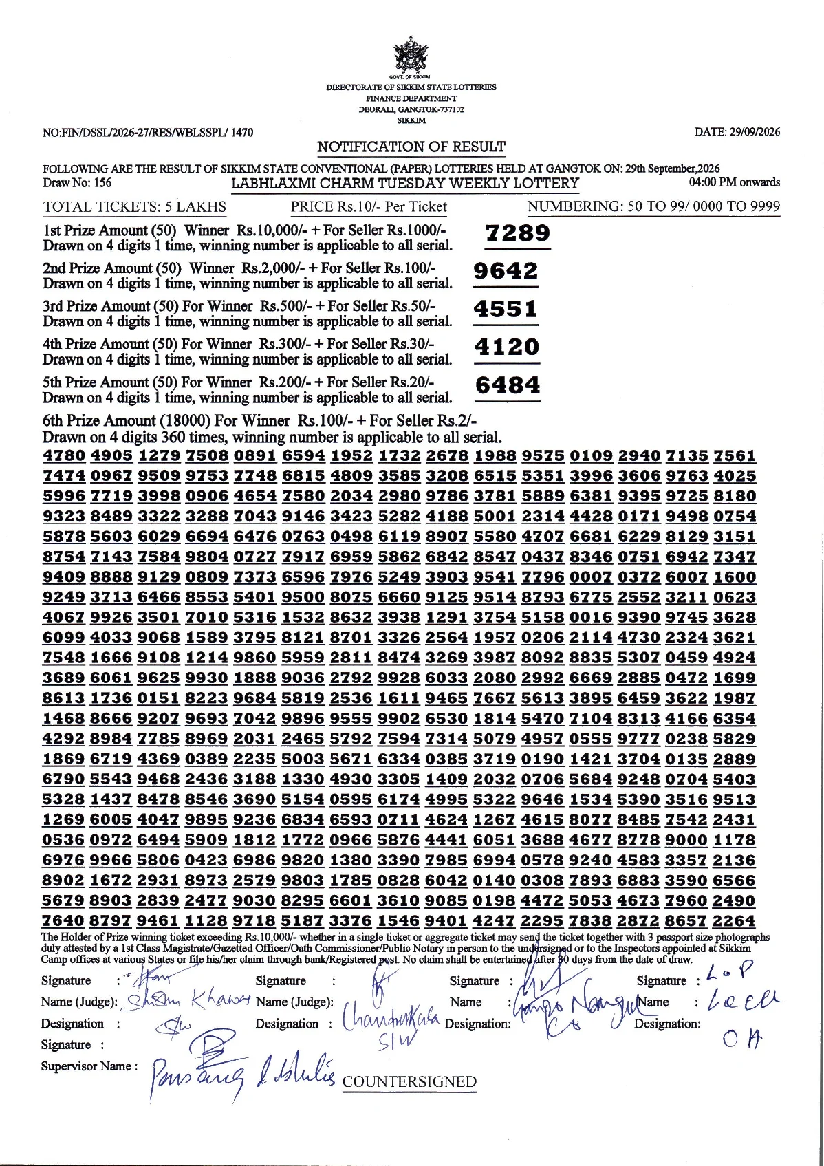 Labhlaxmi Charm Tuesday Weekly Lottery result 2026-09-29 page 1