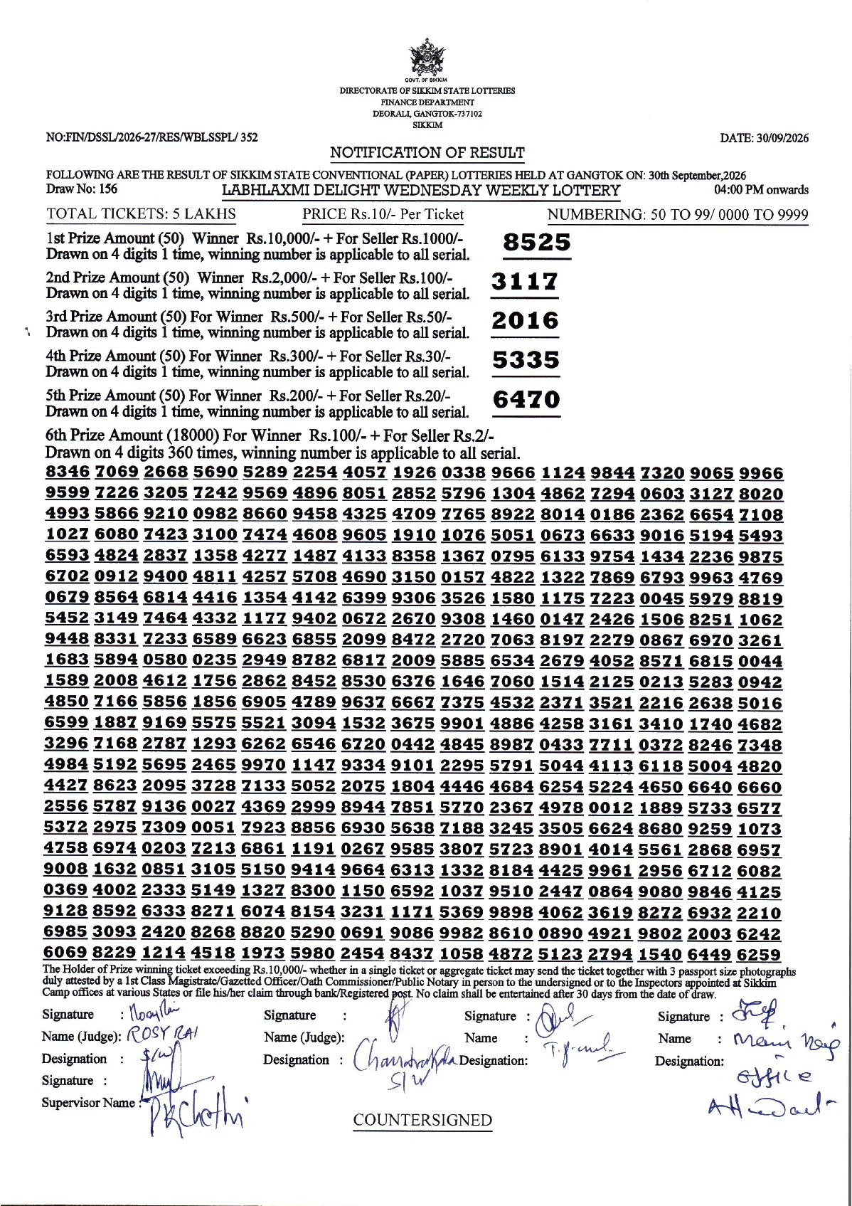 Labhlaxmi Delight Wednesday Weekly Lottery result 2026-09-30 page 1