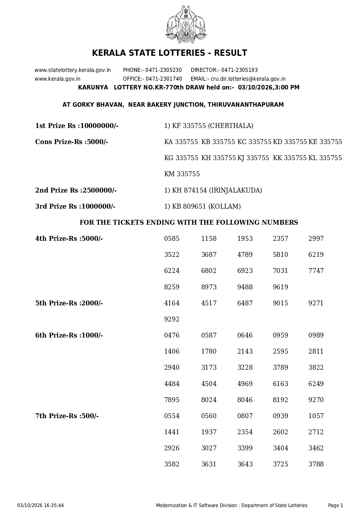 Karunya result 2026-10-03 page 1