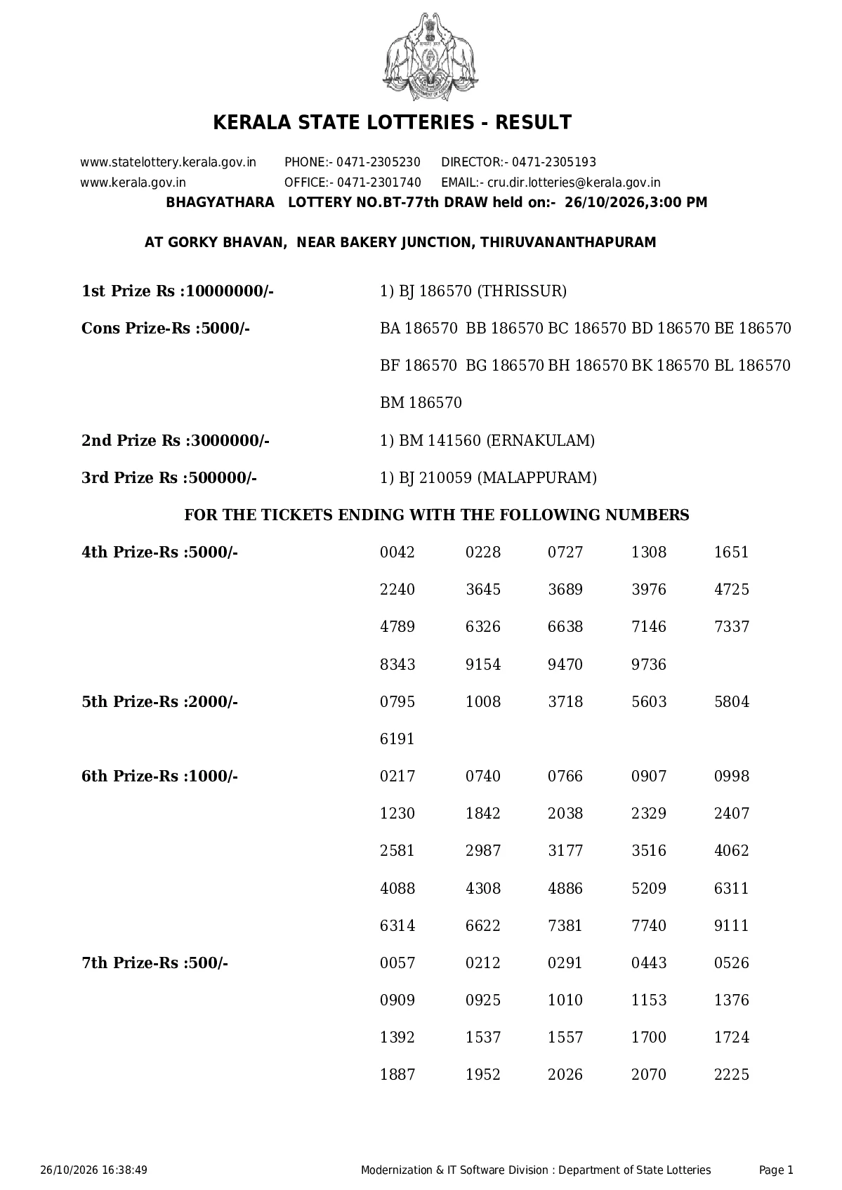 Bhagyathara result 2026-10-26 page 1