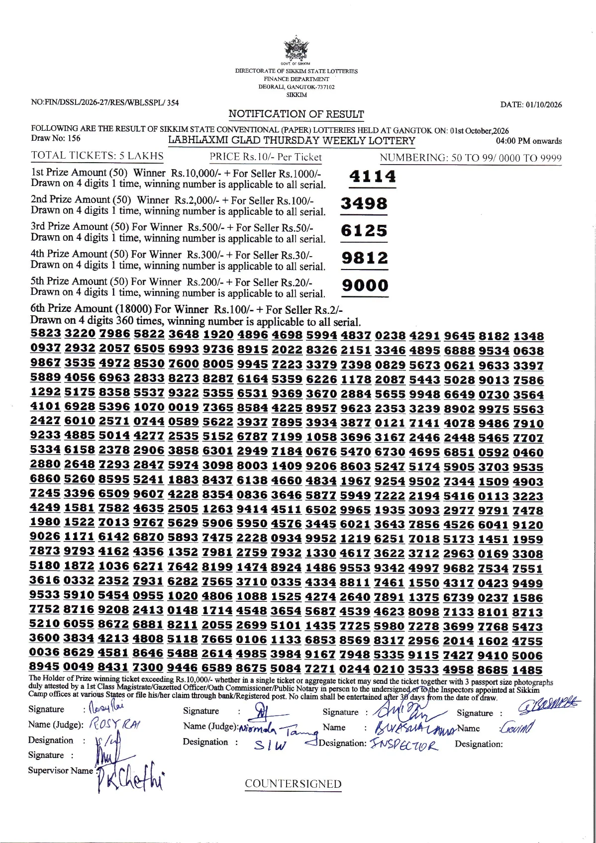 LABHLAXMI GLAD THURSDAY WEEKLY LOTTERY result 2026-10-01 page 1