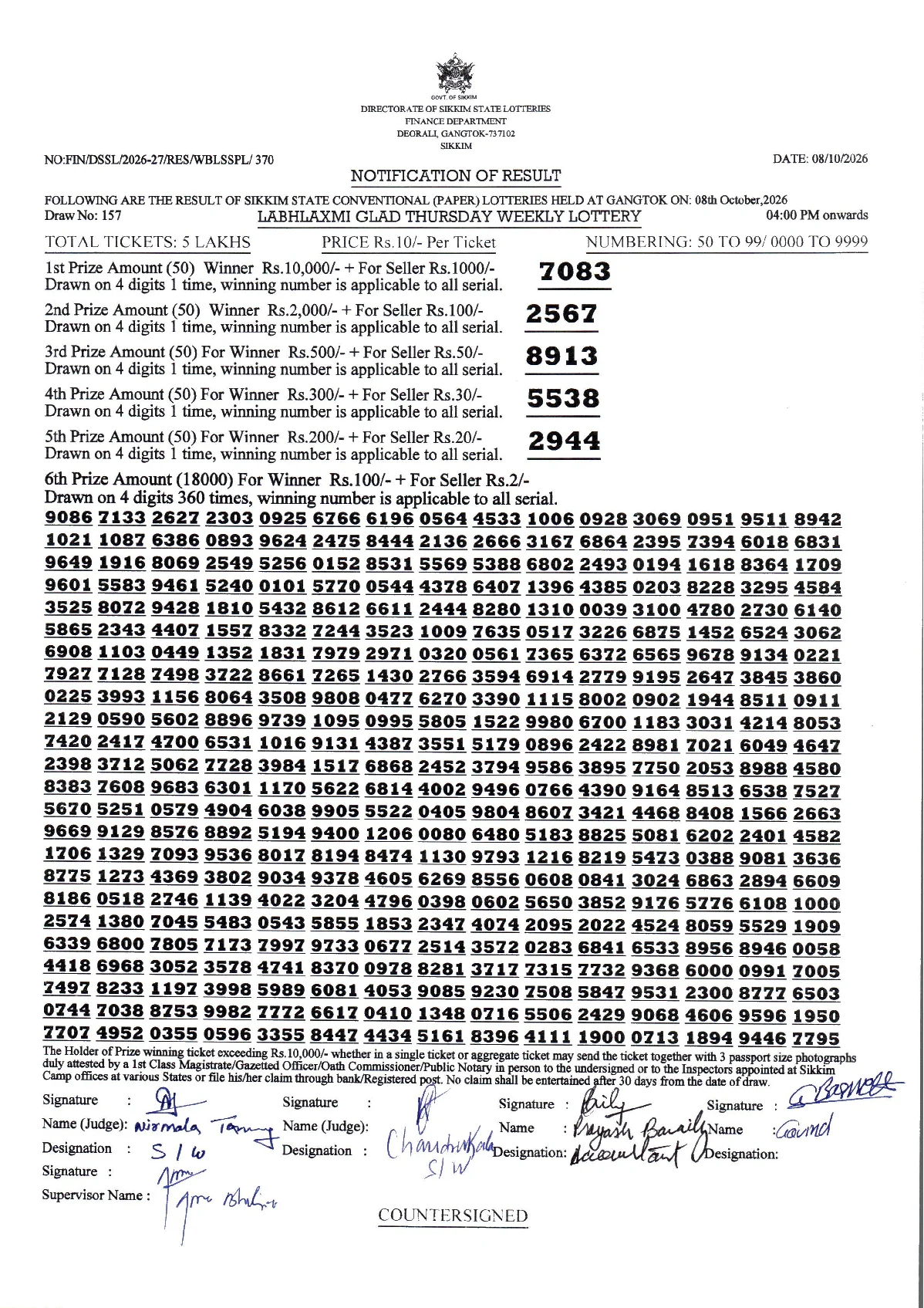 Labhlaxmi Glad Thursday Weekly Lottery result 2026-10-08 page 1