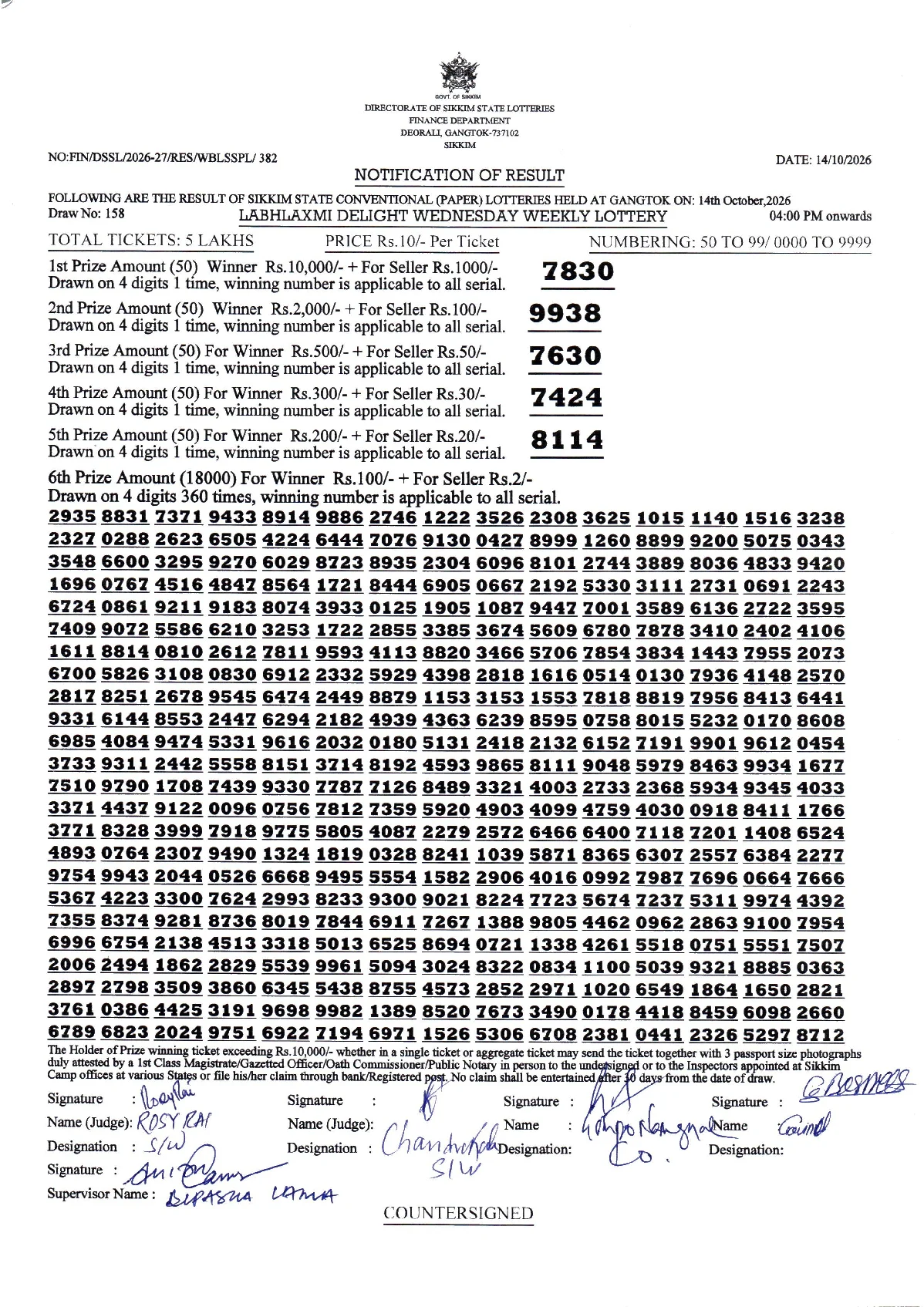 Labhlaxmi Delight Wednesday Weekly Lottery result 2026-10-14 page 1