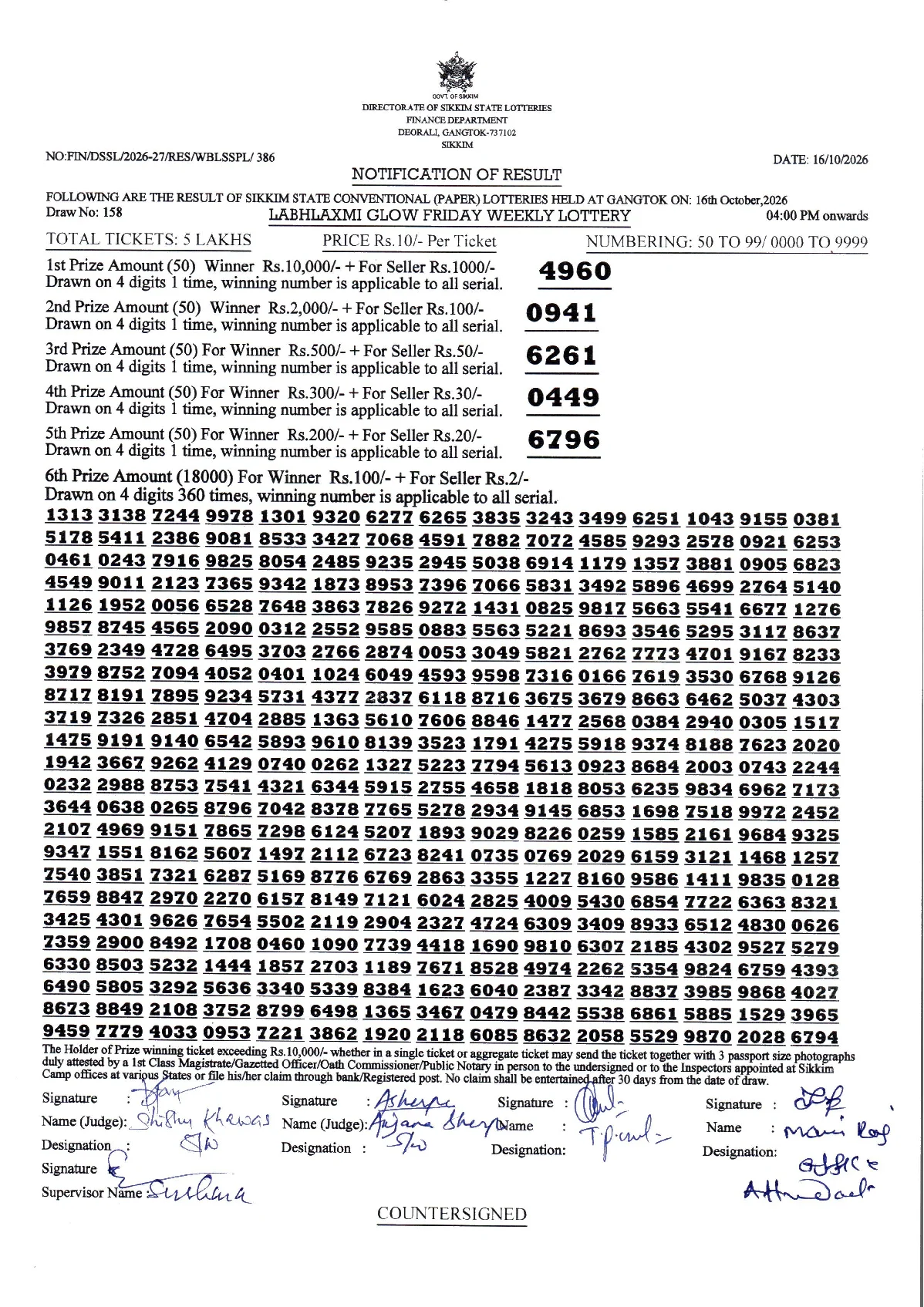 LABHLAXMI GLOW FRIDAY WEEKLY LOTTERY result 2026-10-16 page 1