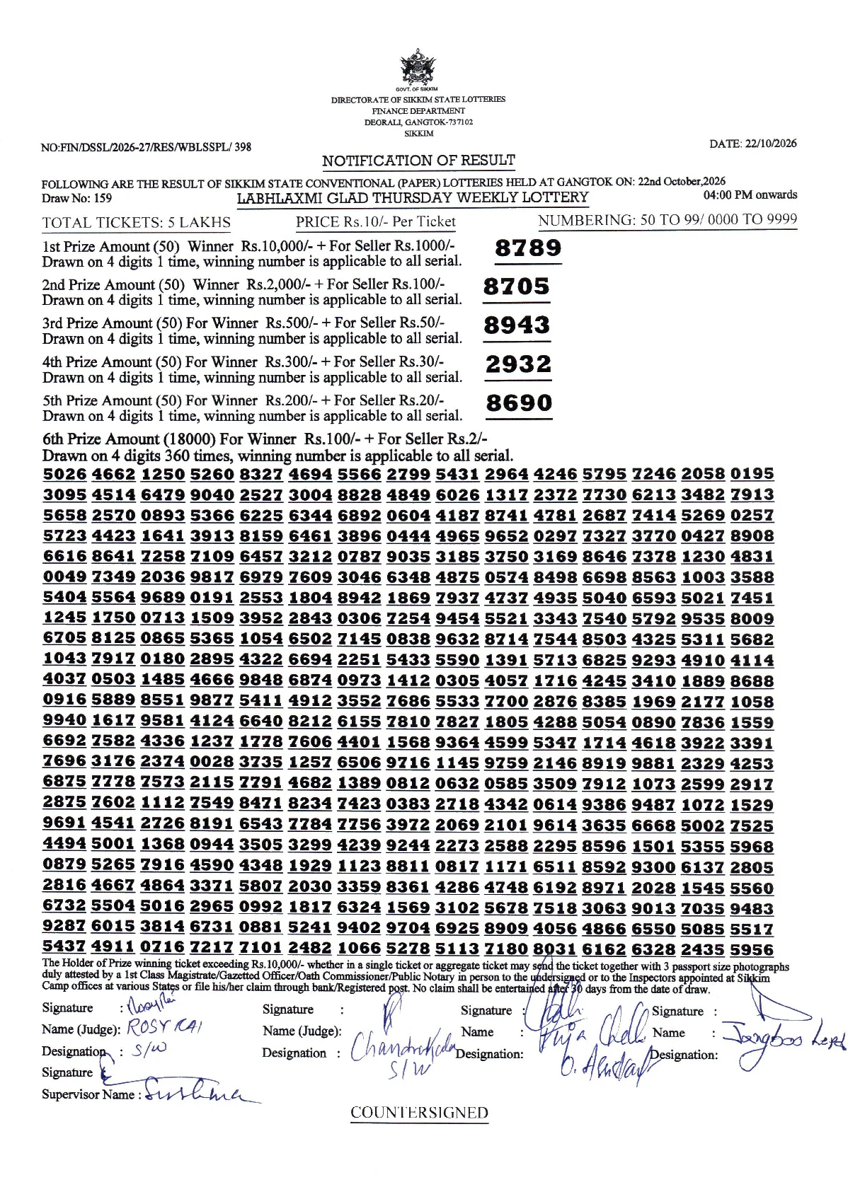 LABHLAXMI GLAD THURSDAY WEEKLY LOTTERY result 2026-10-22 page 1