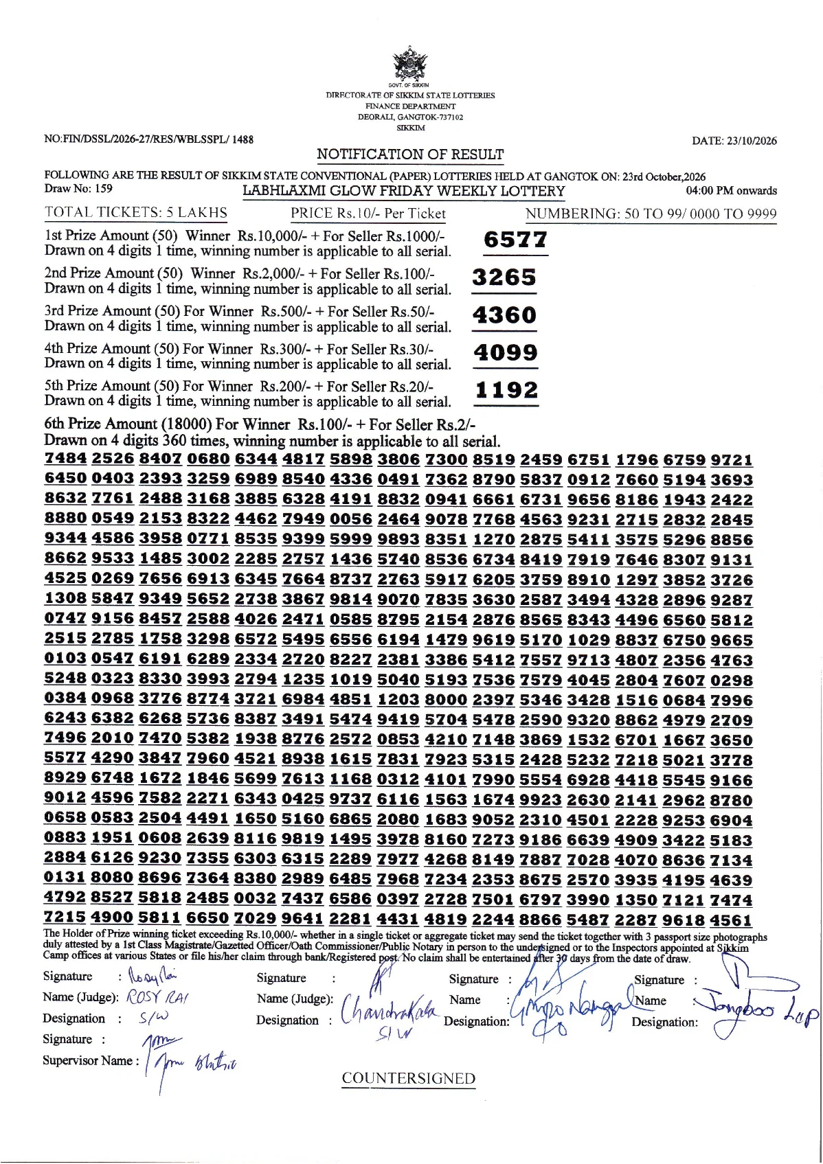LABHLAXMI GLOW FRIDAY WEEKLY LOTTERY result 2026-10-23 page 1