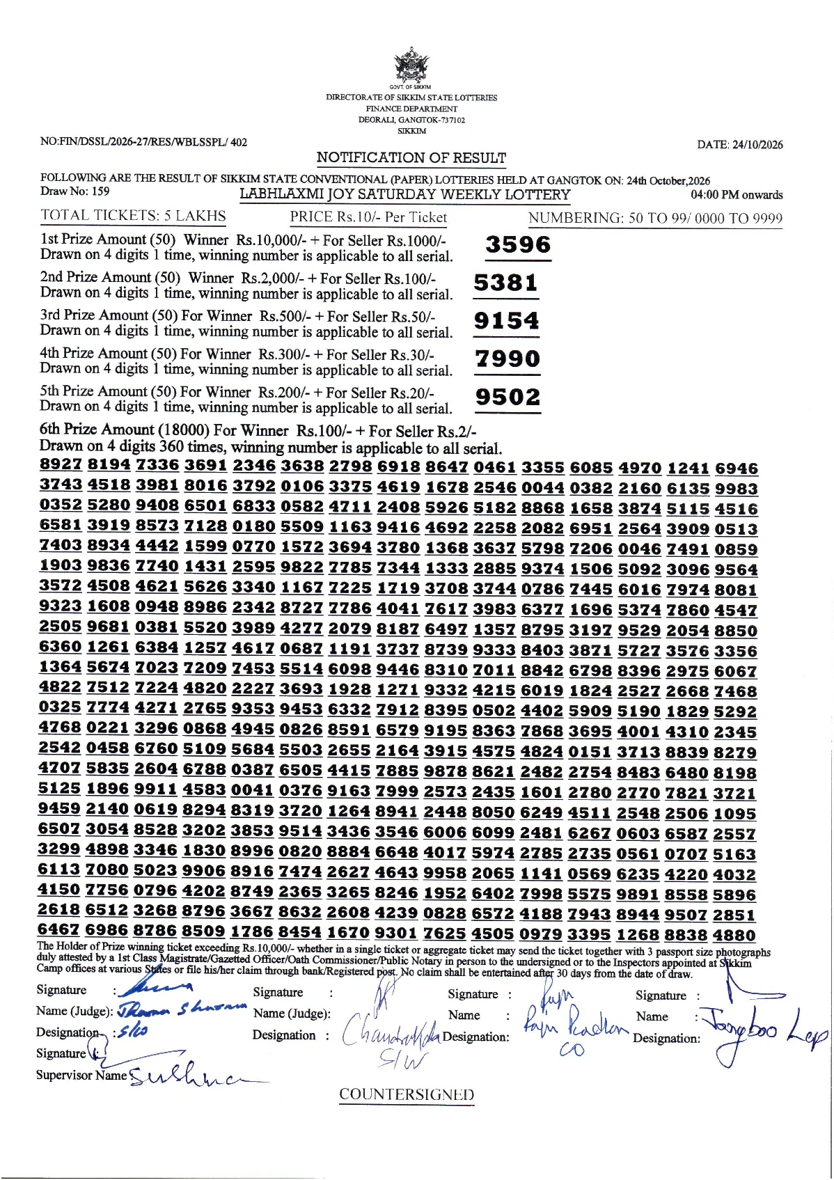 Labhlaxmi Joy Saturday Weekly Lottery result 2026-10-24 page 1