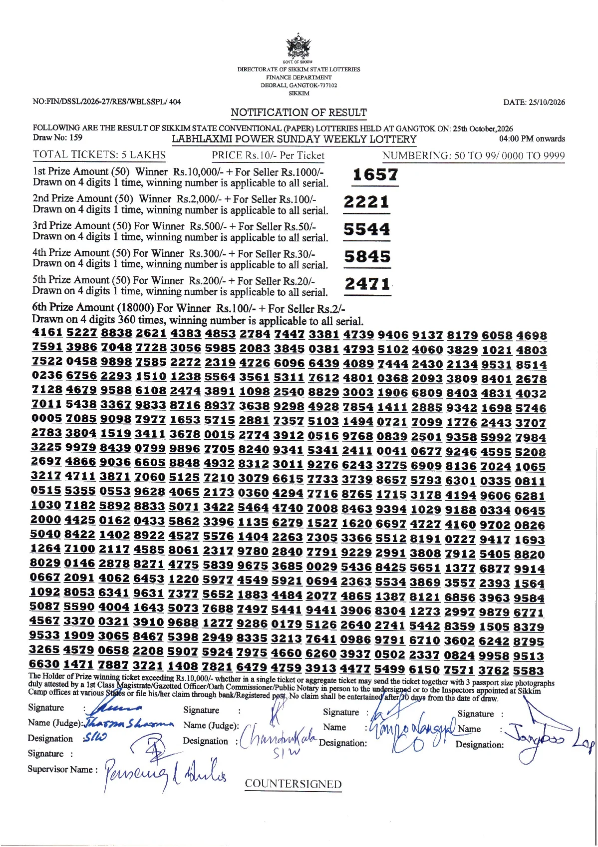 Labhlaxmi Power Sunday Weekly Lottery result 2026-10-25 page 1
