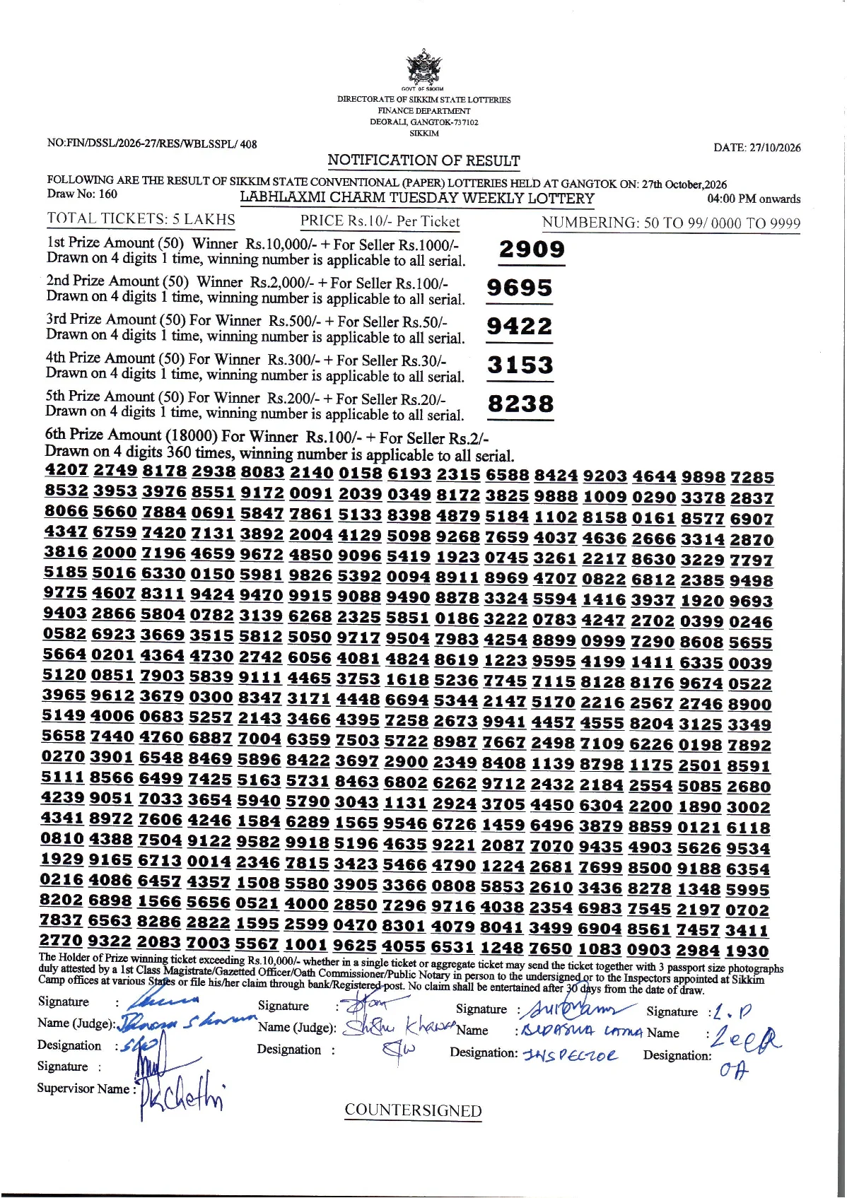 Labhlaxmi Charm Tuesday Weekly Lottery result 2026-10-27 page 1