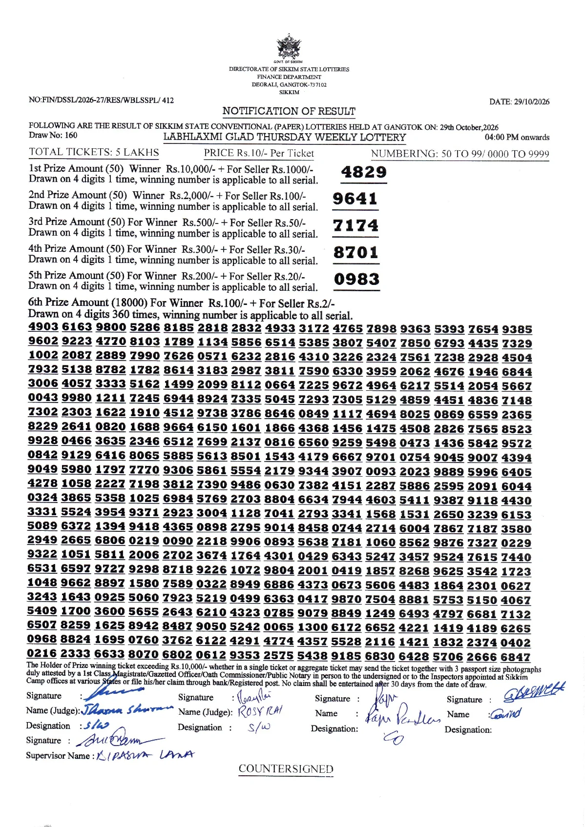 LABHLAXMI GLAD THURSDAY WEEKLY LOTTERY result 2026-10-29 page 1
