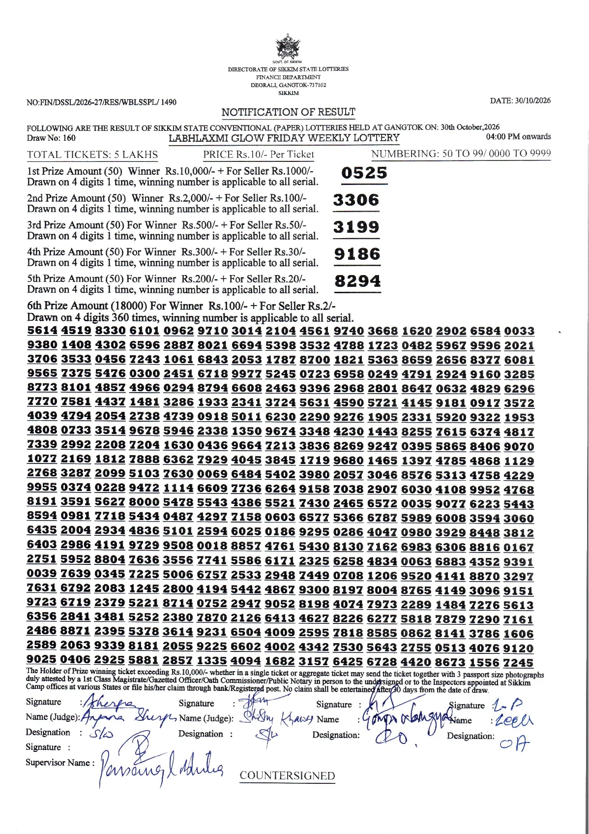 LABHLAXMI GLOW FRIDAY WEEKLY LOTTERY result 2026-10-30 page 1