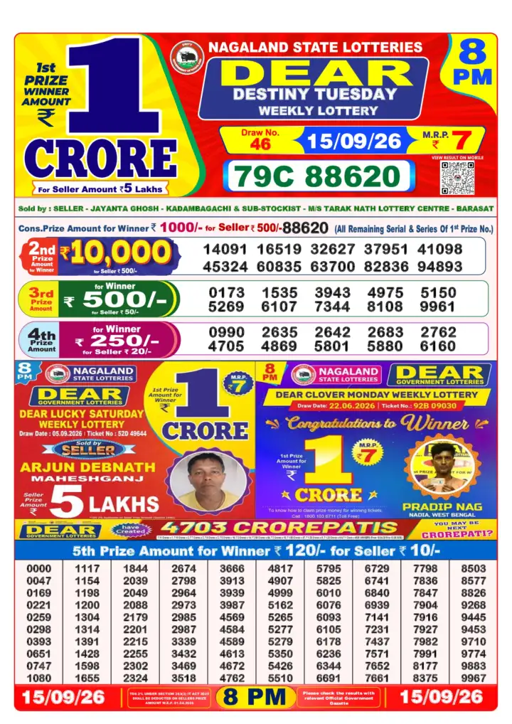 DEAR DESTINY TUESDAY Lottery Result 15 September 2026 – 8 PM DEAR DESTINY TUESDAY Lottery Sambad 8 PM Result 15 September 2026