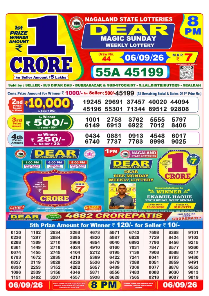 DEAR MAGIC SUNDAY Lottery Result 06 September 2026 – 8 PM DEAR MAGIC SUNDAY Lottery Sambad 8 PM Result 06 September 2026