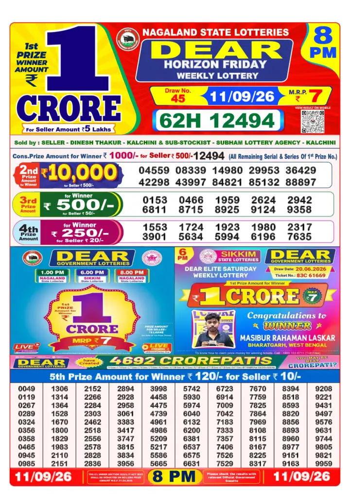 DEAR HORIZON FRIDAY Lottery Result 11 September 2026 – 8 PM DEAR HORIZON FRIDAY Lottery Sambad 8 PM Result 11 September 2026